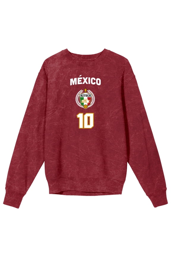 Mexico Logo 10 Adult Mineral Wash Maroon Crew Neck Long Sleeve Sweatshirt-Medium