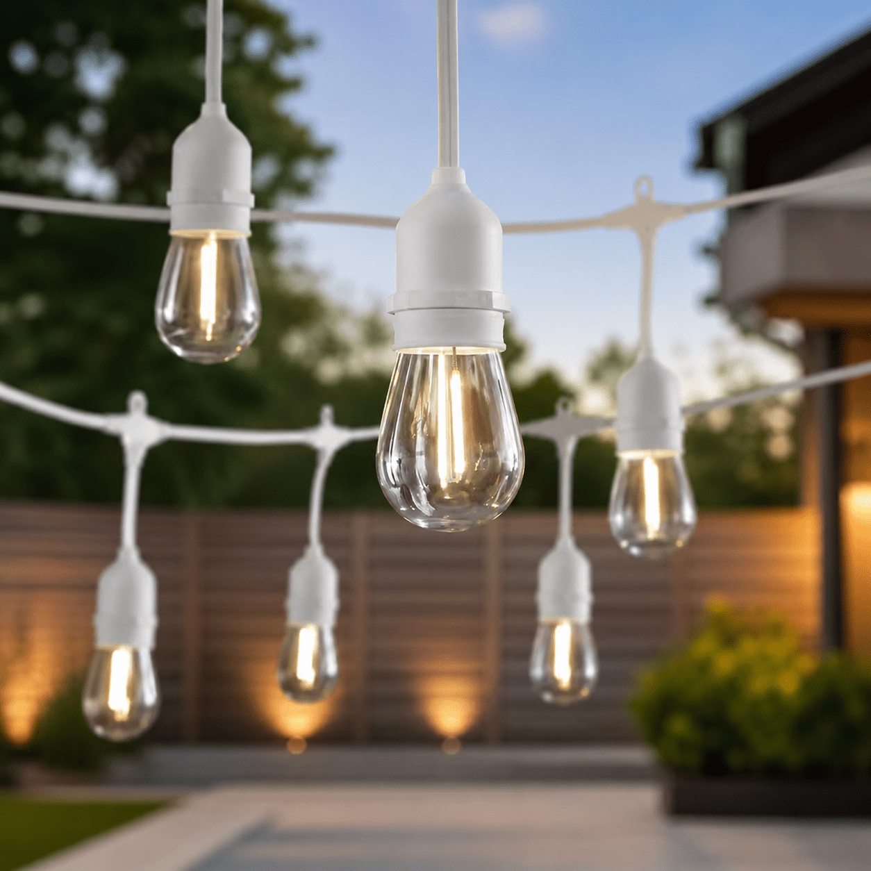 Homestead 48FT Commercial Grade LED Flexible Filament String Lights, Warm White with White Cable