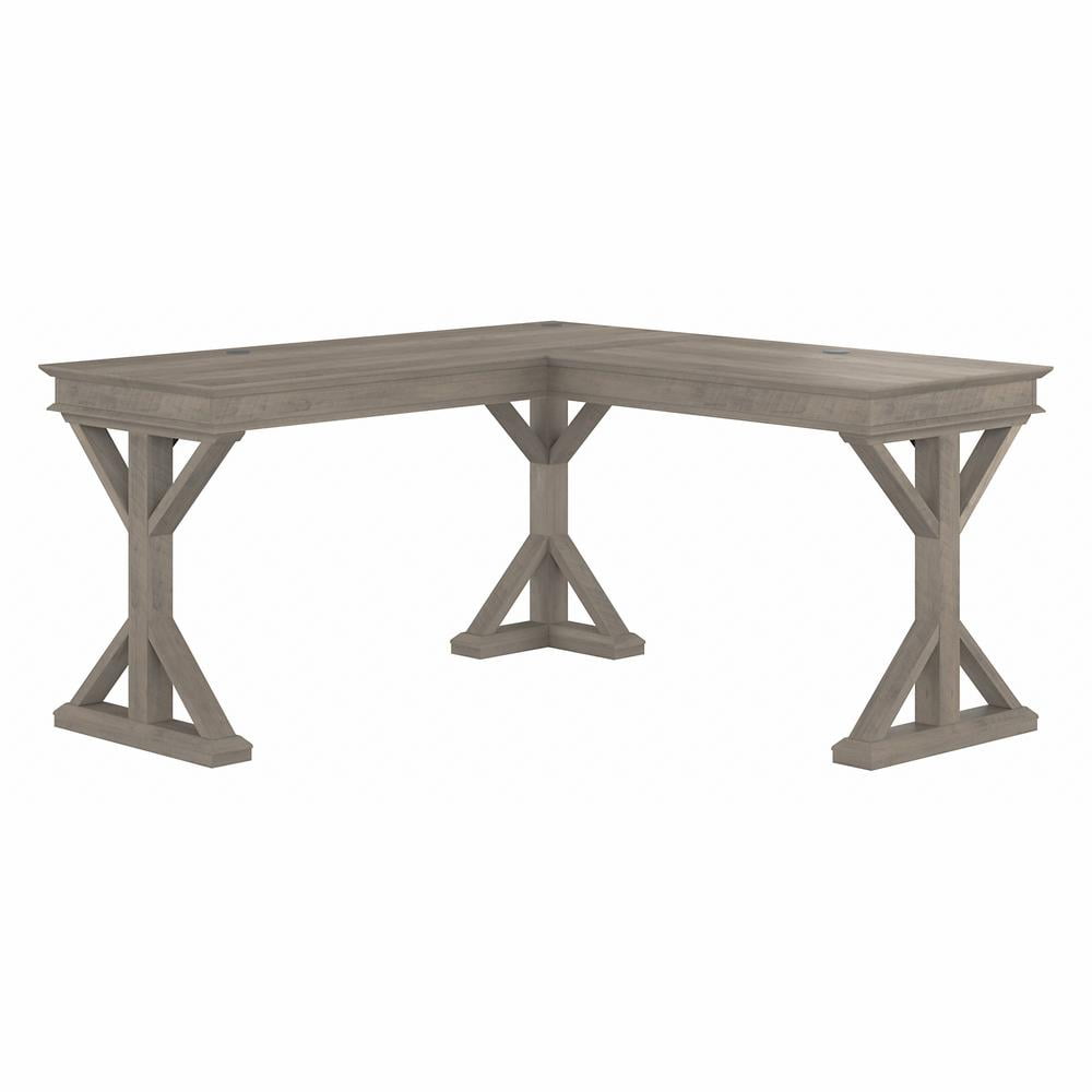 Driftwood Gray Farmhouse L-Shaped Home Office Desk with Filing Cabinet