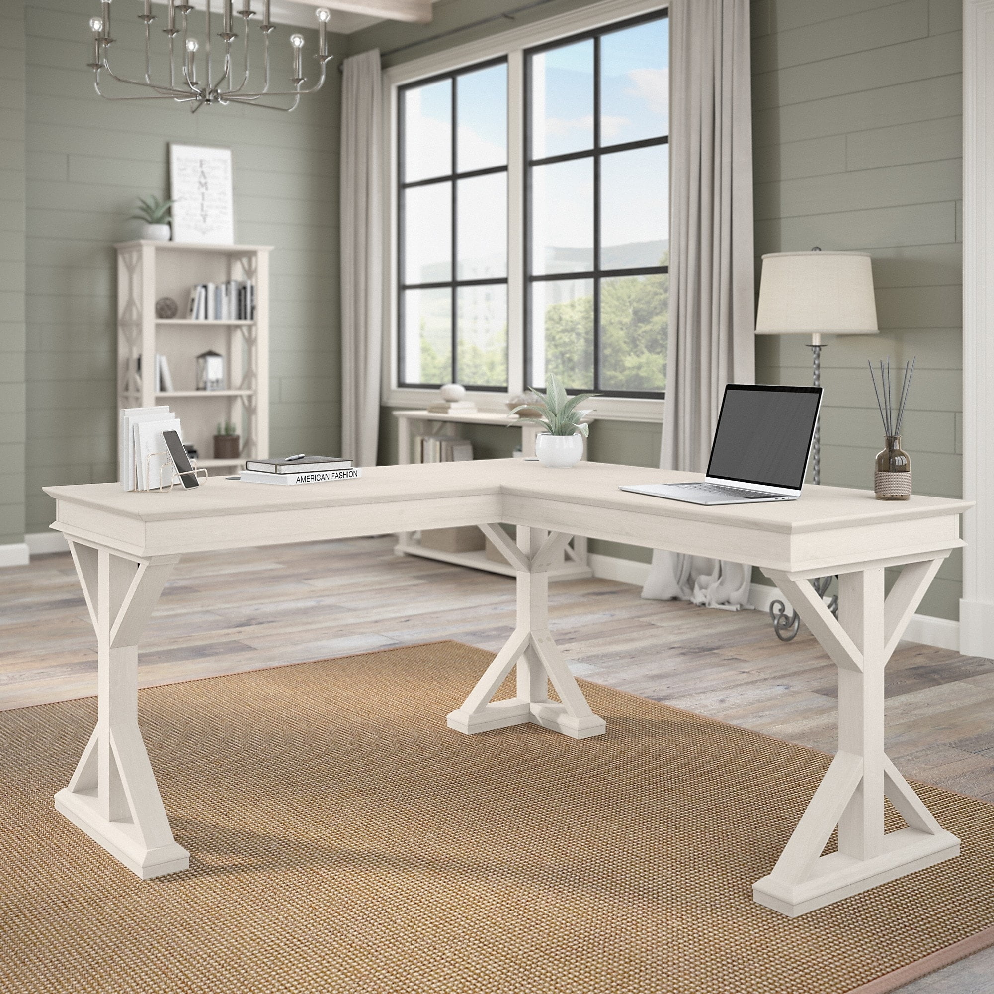 Linen White Oak Farmhouse L-Shaped Home Office Desk