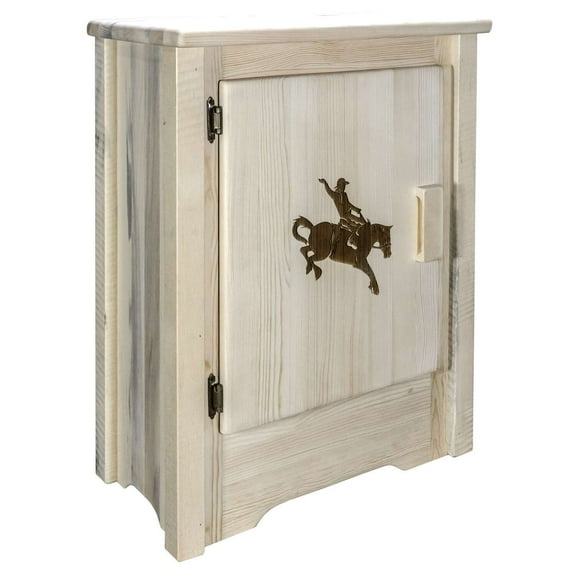 Homestead Collection Accent Cabinet w/ Laser Engraved Bronc Design, Left Hinged, Clear Lacquer Finish