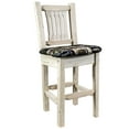 thumbnail image 1 of Homestead Collection Barstool w/ Back, Clear Lacquer Finish w/ Upholstered Seat, Woodland Pattern, 1 of 9