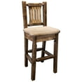 thumbnail image 1 of Homestead Collection Barstool w/ Back, Stain & Clear Lacquer Finish w/ Upholstered Seat, Buckskin Pattern, 1 of 2