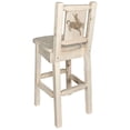 thumbnail image 1 of Homestead Collection Barstool w/ Back, w/ Laser Engraved Bronc Design, Clear Lacquer Finish, 1 of 5