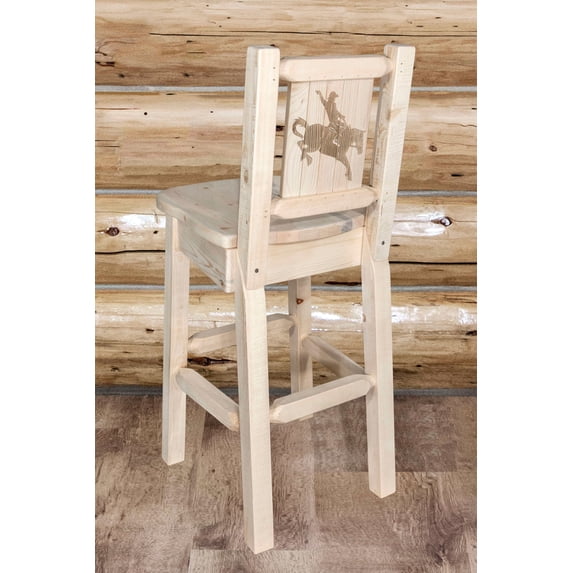 Homestead Collection Barstool w/ Back, w/ Laser Engraved Bronc Design, Ready to Finish