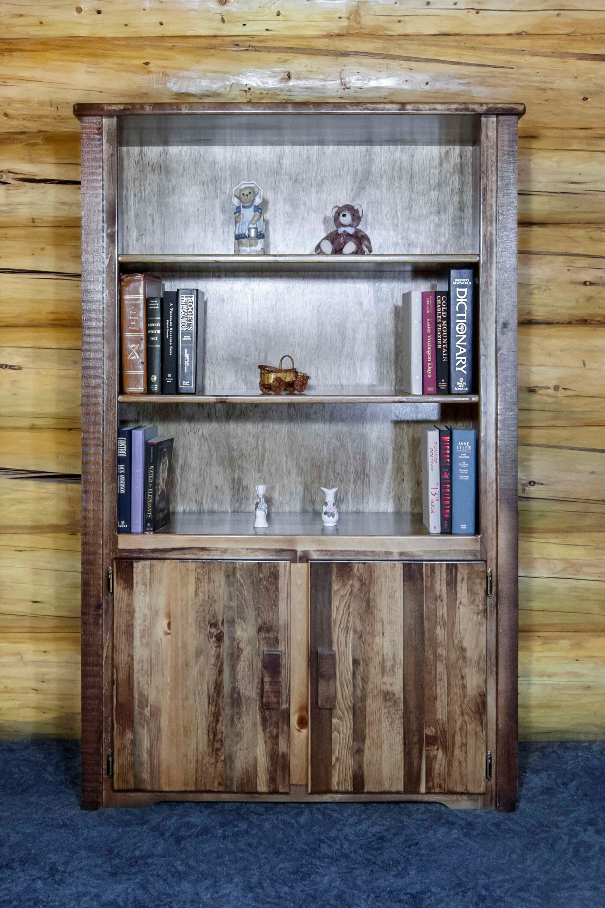Homestead Pine 63'' Tiered Shelf Bookcase with Enclosed Storage, Handcrafted