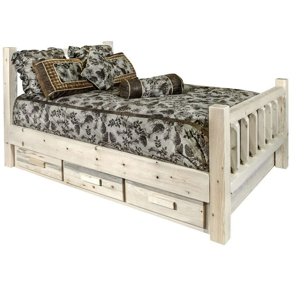 Homestead Collection California King Bed w/ Storage, Clear Lacquer Finish