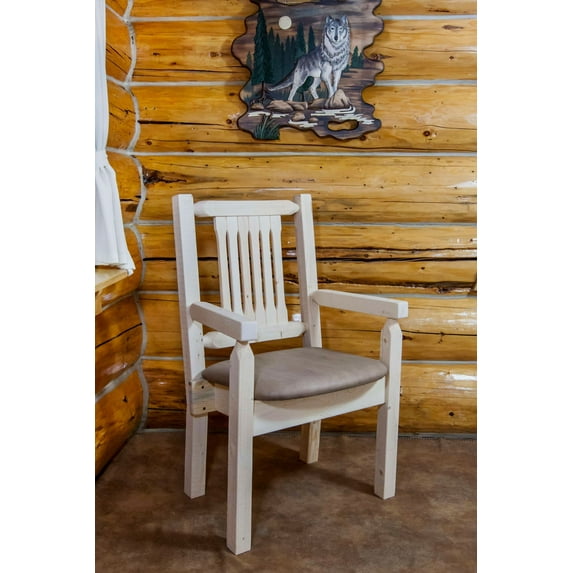 Homestead Collection Captain's Chair, Clear Lacquer Finish w/ Upholstered Seat, Buckskin Pattern