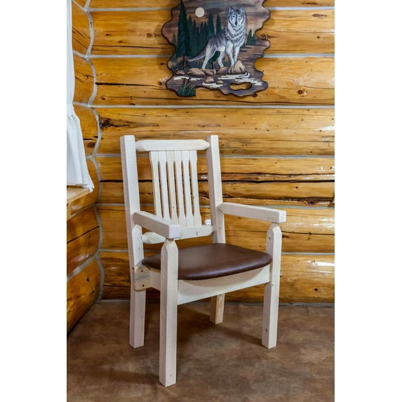 Homestead Collection Captain's Chair, Clear Lacquer Finish w/ Upholstered Seat, Saddle Pattern