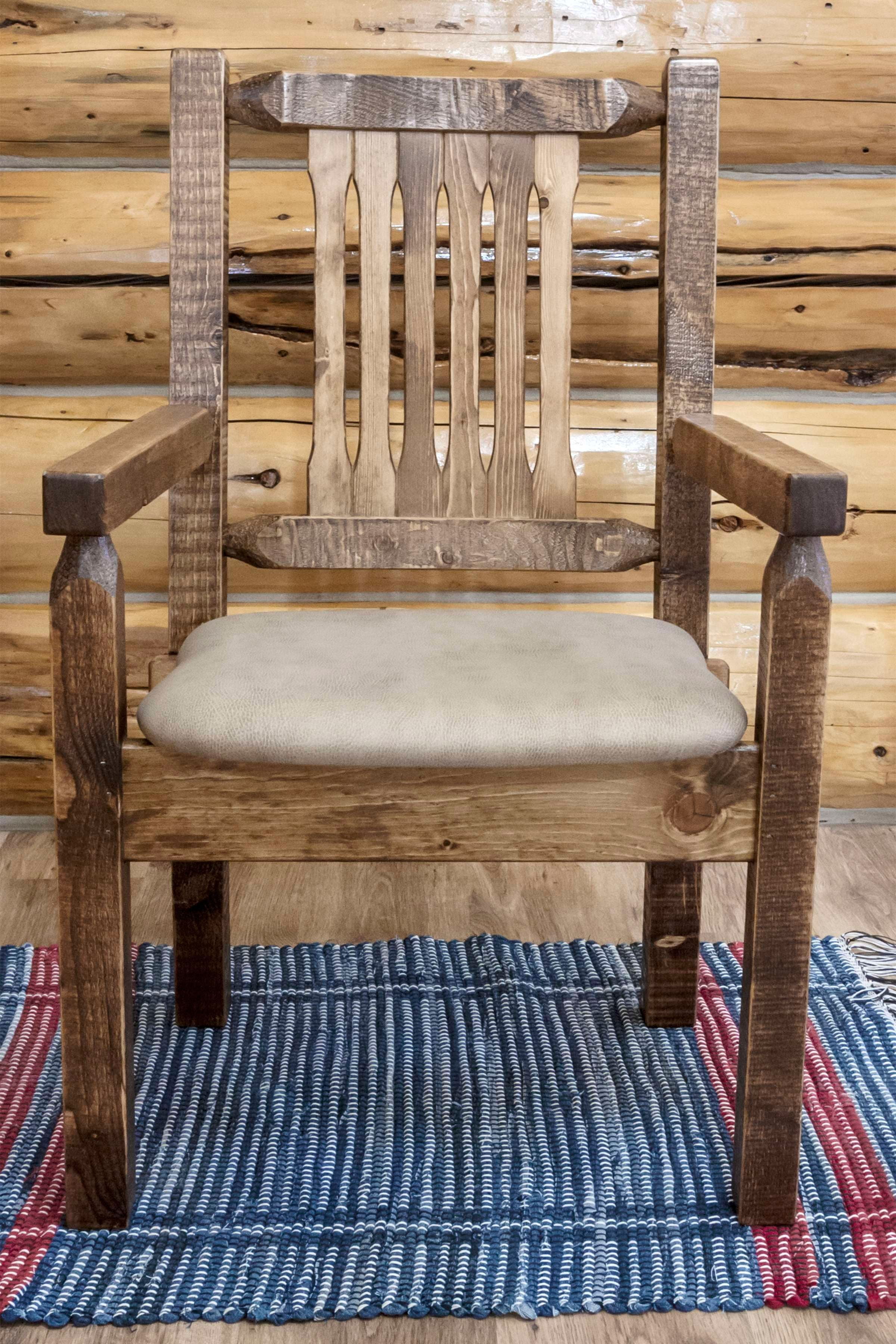 Homestead Rustic Buckskin Pattern Upholstered Wood Captain's Chair