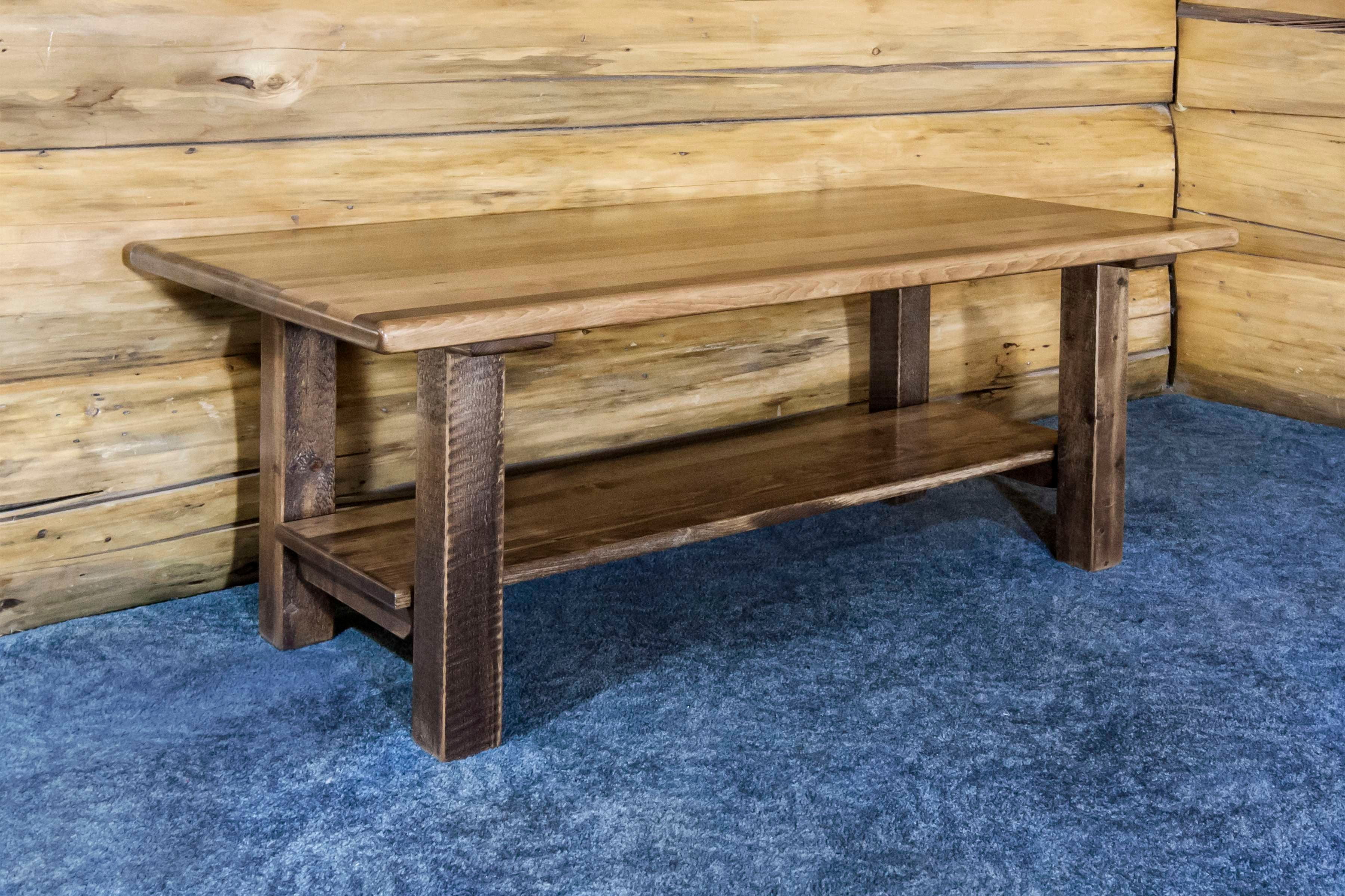 Homestead Rustic Rectangular Coffee Table with Storage Shelf