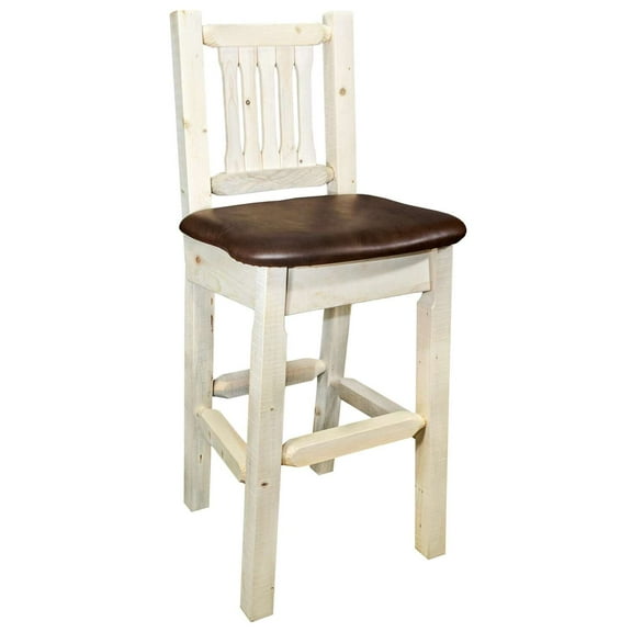 Homestead Collection Counter Height Barstool w/ Back - Saddle Upholstery, Clear Lacquer Finish