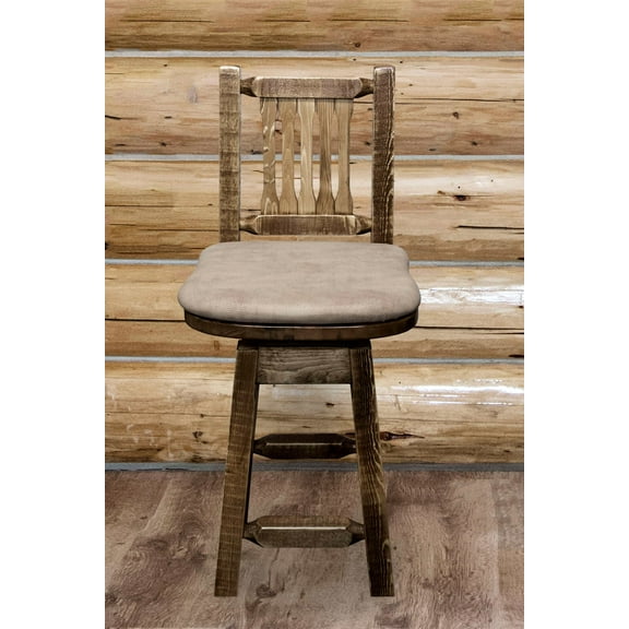 Homestead Collection Counter Height Barstool w/ Back & Swivel - Buckskin Upholstery, Stain & Lacquer Finish