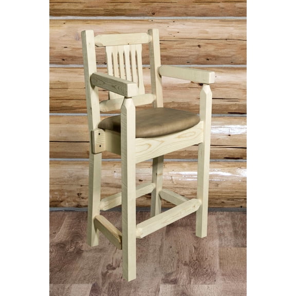 Homestead Collection Counter Height Captain's Barstool - Buckskin Upholstery, Clear Lacquer Finish