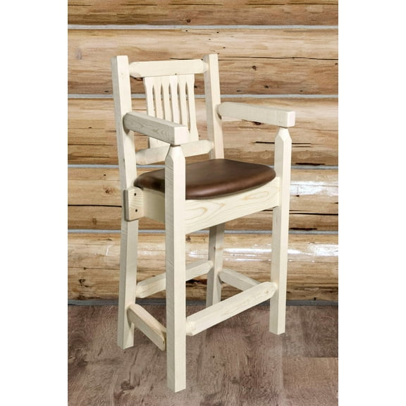 Homestead Collection Counter Height Captain's Barstool - Saddle Upholstery, Clear Lacquer Finish