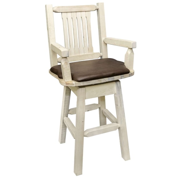 Homestead Collection Counter Height Swivel Captain's Barstool - Saddle Upholstery, Clear Lacquer Finish
