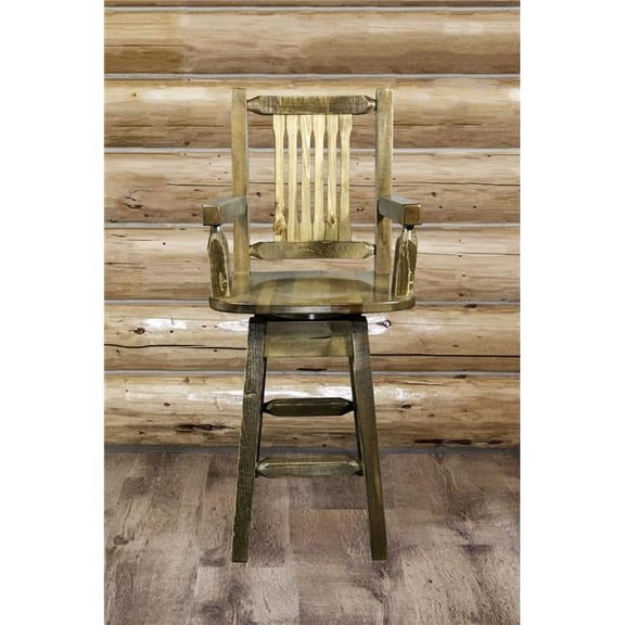 Homestead Collection Counter Height Swivel Captains Barstool - Buckskin Upholstery - Clear Lacquer Finish