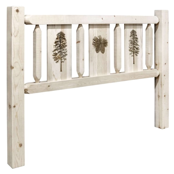 Homestead Collection Full Headboard w/ Laser Engraved Pine Design, Ready to Finish