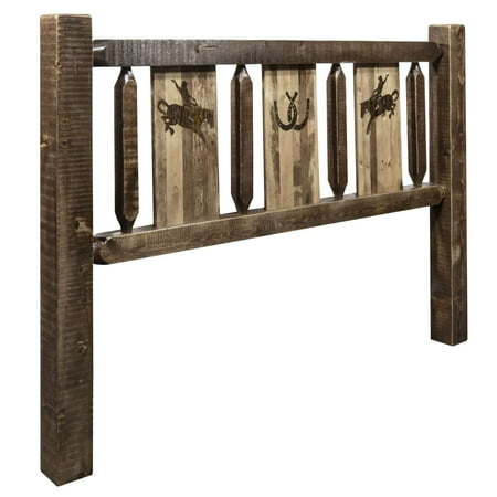 Homestead Collection King Headboard w/ Laser Engraved Bronc Design, Stain & Clear Lacquer Finish
