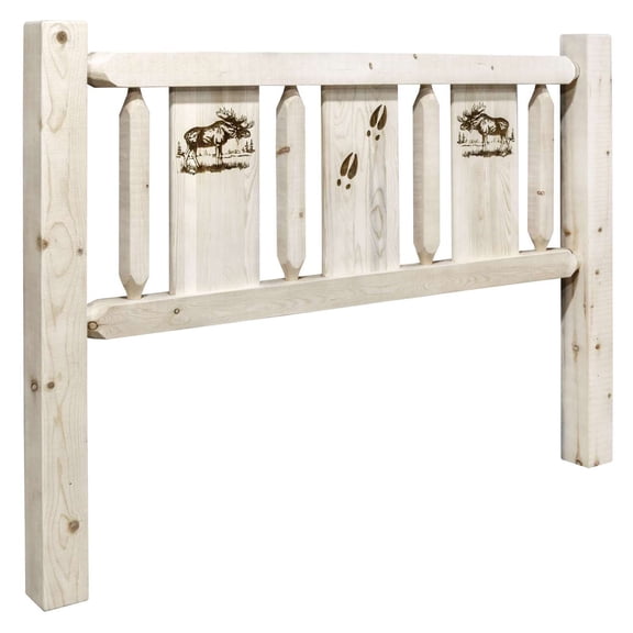 Homestead Collection King Headboard w/ Laser Engraved Moose Design, Ready to Finish