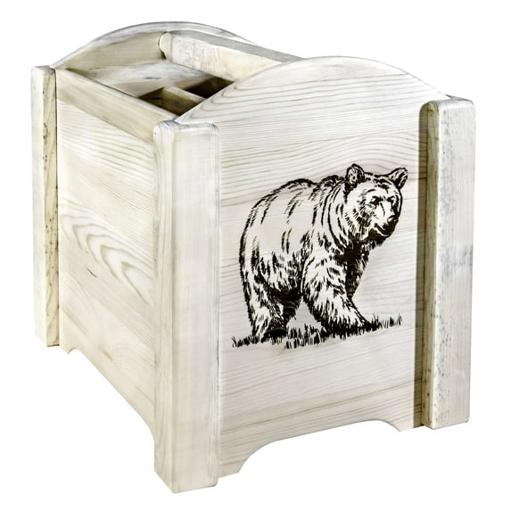 Homestead Collection Magazine Rack w/ Laser Engraved Bear Design, Ready to Finish