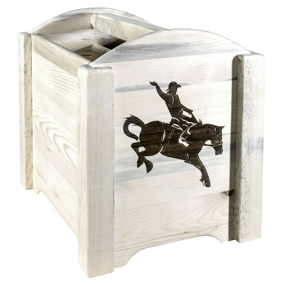 Homestead Collection Magazine Rack w/ Laser Engraved Bronc Design, Ready to Finish