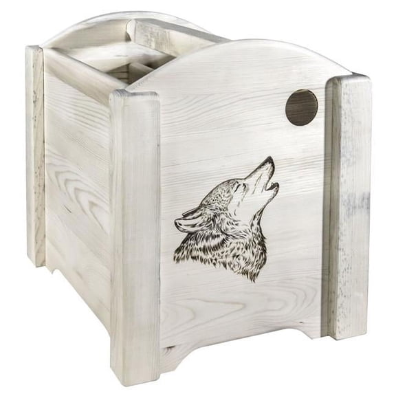 Homestead Collection Magazine Rack with Laser Engraved Wolf Design
