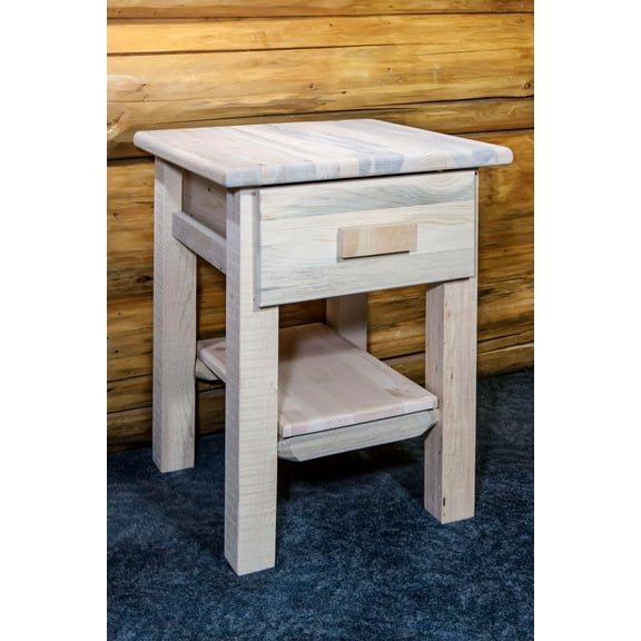 Homestead Collection Nightstand with Drawer & Shelf, Clear Lacquer Finish