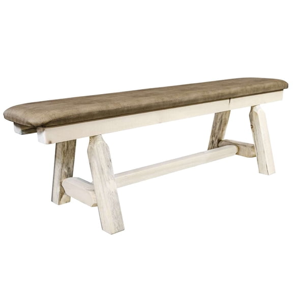 Homestead Collection Plank Style Bench, Clear Lacquer Finish, 5 Foot w/ Buckskin Upholstery