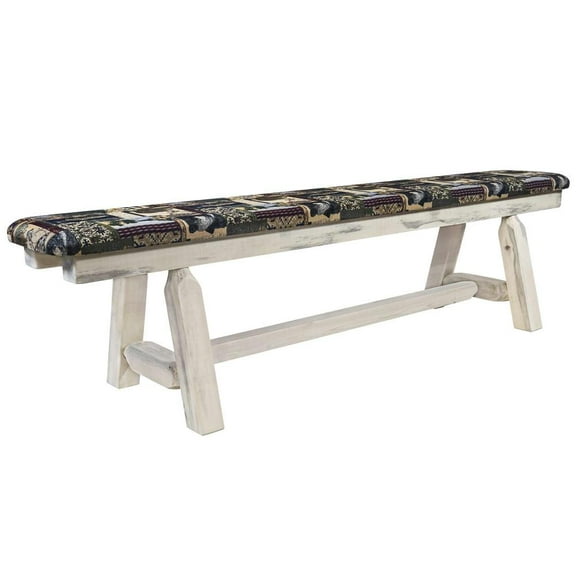 Homestead Collection Plank Style Bench, Ready to Finish, 6 Foot w/ Woodland Upholstery