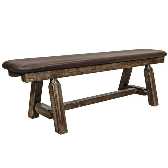 Homestead Collection Plank Style Bench, Stain & Clear Lacquer Finish, 5 Foot w/ Saddle Upholstery