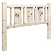 Homestead Collection Queen Headboard w/ Laser Engraved Wolf Design, Clear Lacquer Finish