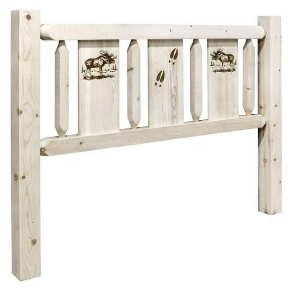 Homestead Collection Queen Size Headboard with Laser Engraved Moose Design, Ready to Finish