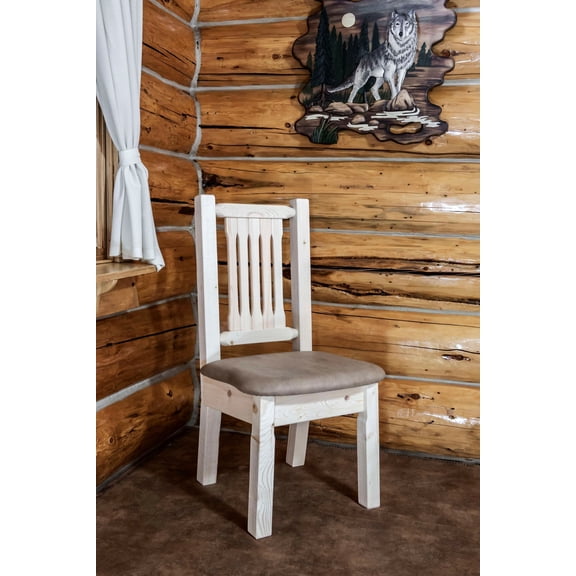 Homestead Collection Side Chair, Clear Lacquer Finish w/ Upholstered Seat, Buckskin Pattern