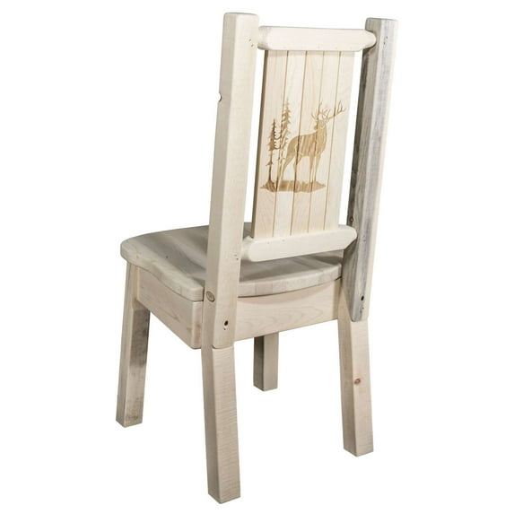 Homestead Collection Side Chair w/ Laser Engraved Elk Design, Clear Lacquer Finish