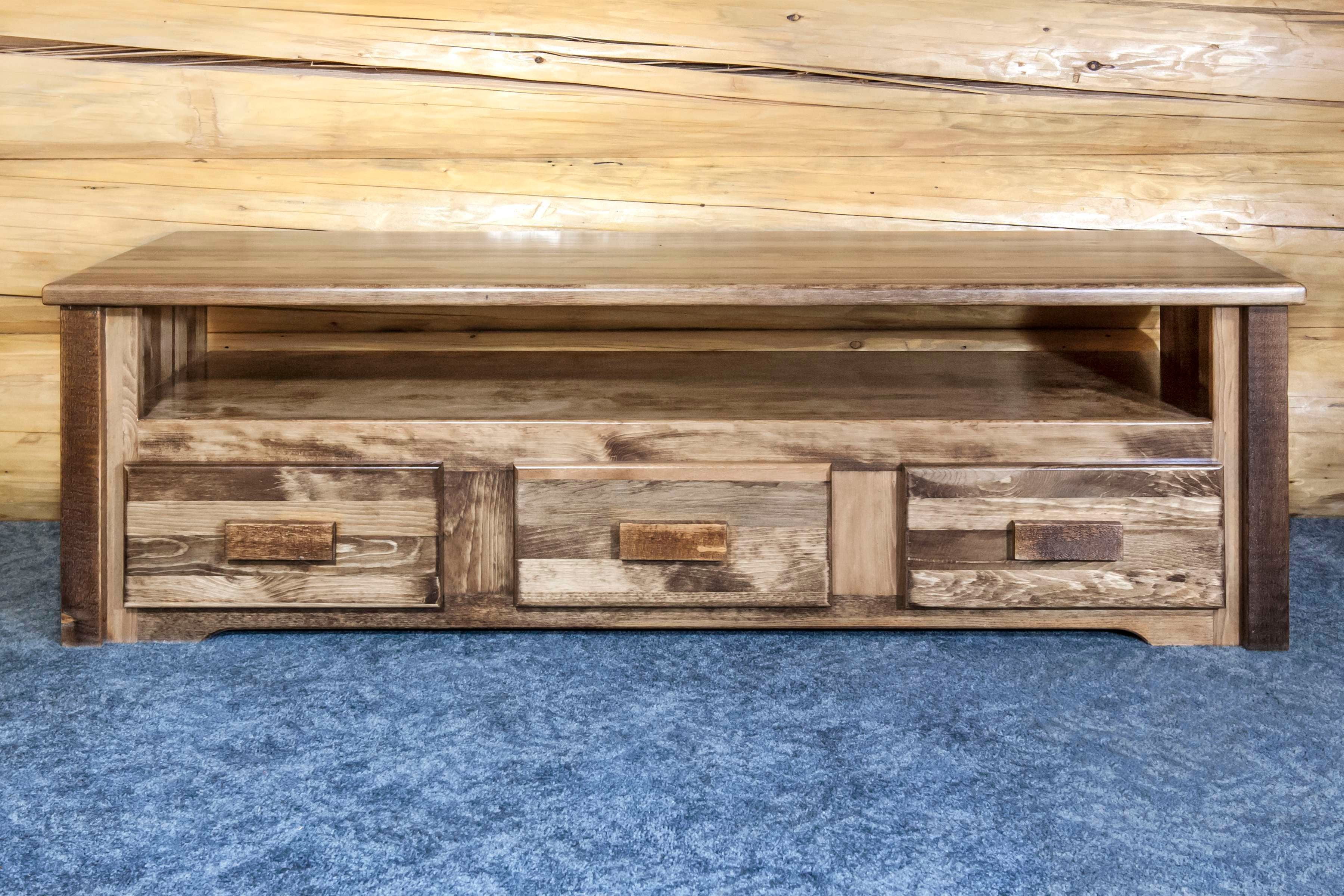 Rustic Solid Wood Entertainment Center with Drawers