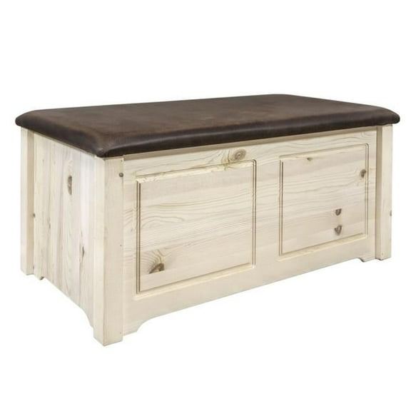 Homestead Collection Small Blanket Chest, Saddle Upholstery, Clear Lacquer Finish