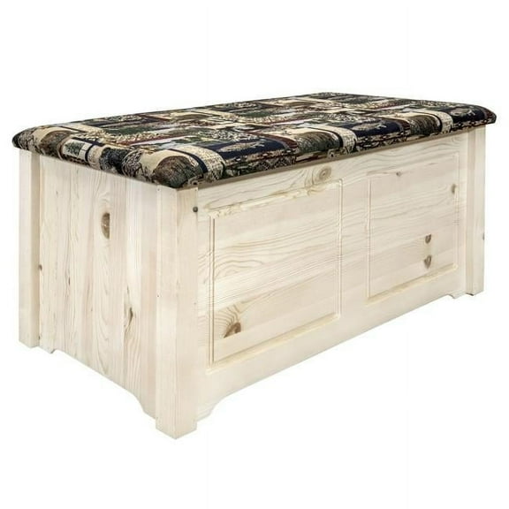 Homestead Collection Small Blanket Chest, Woodland Upholstery, Clear Lacquer Finish