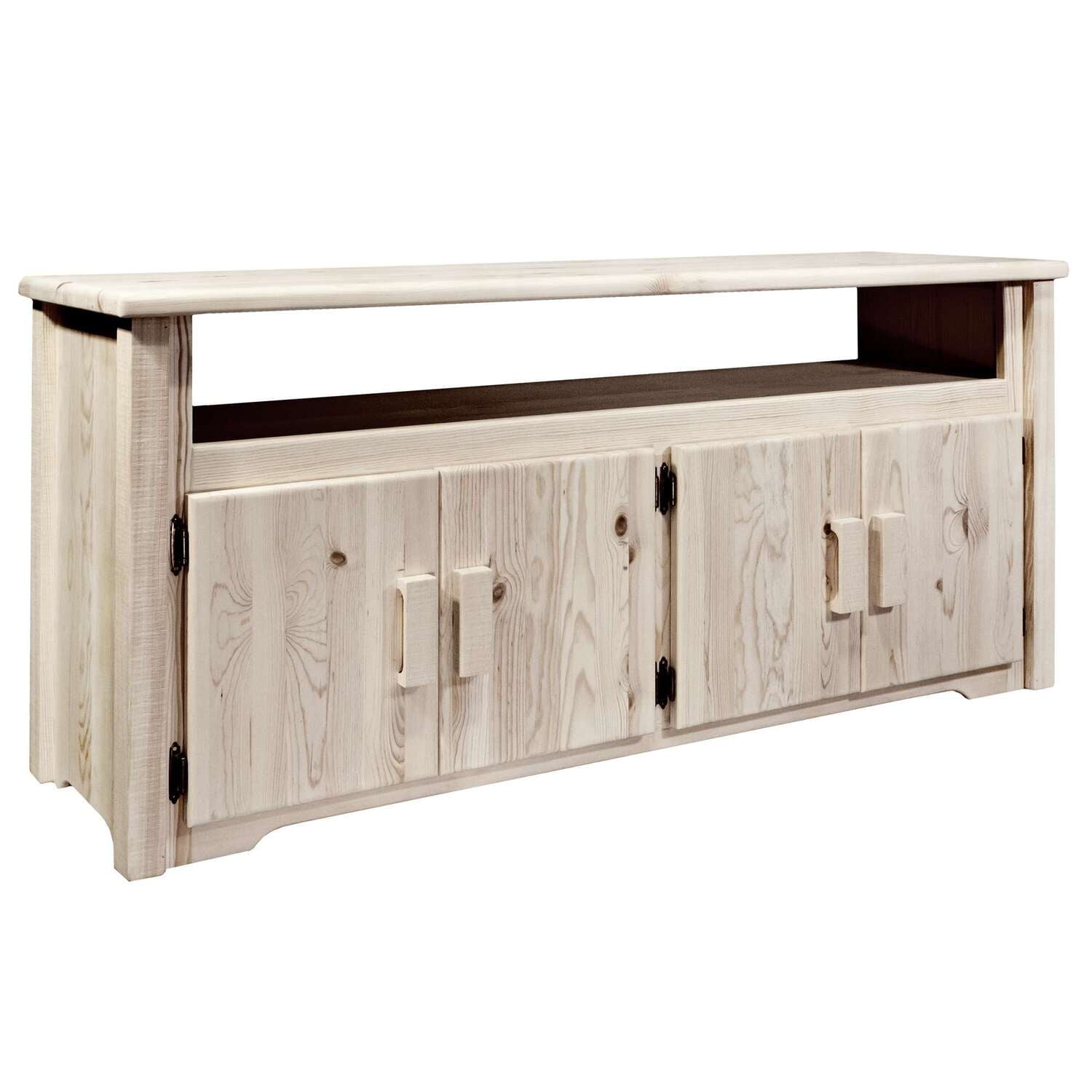 Lodge Pole Pine Wood Rustic TV Stand with Cabinet Storage