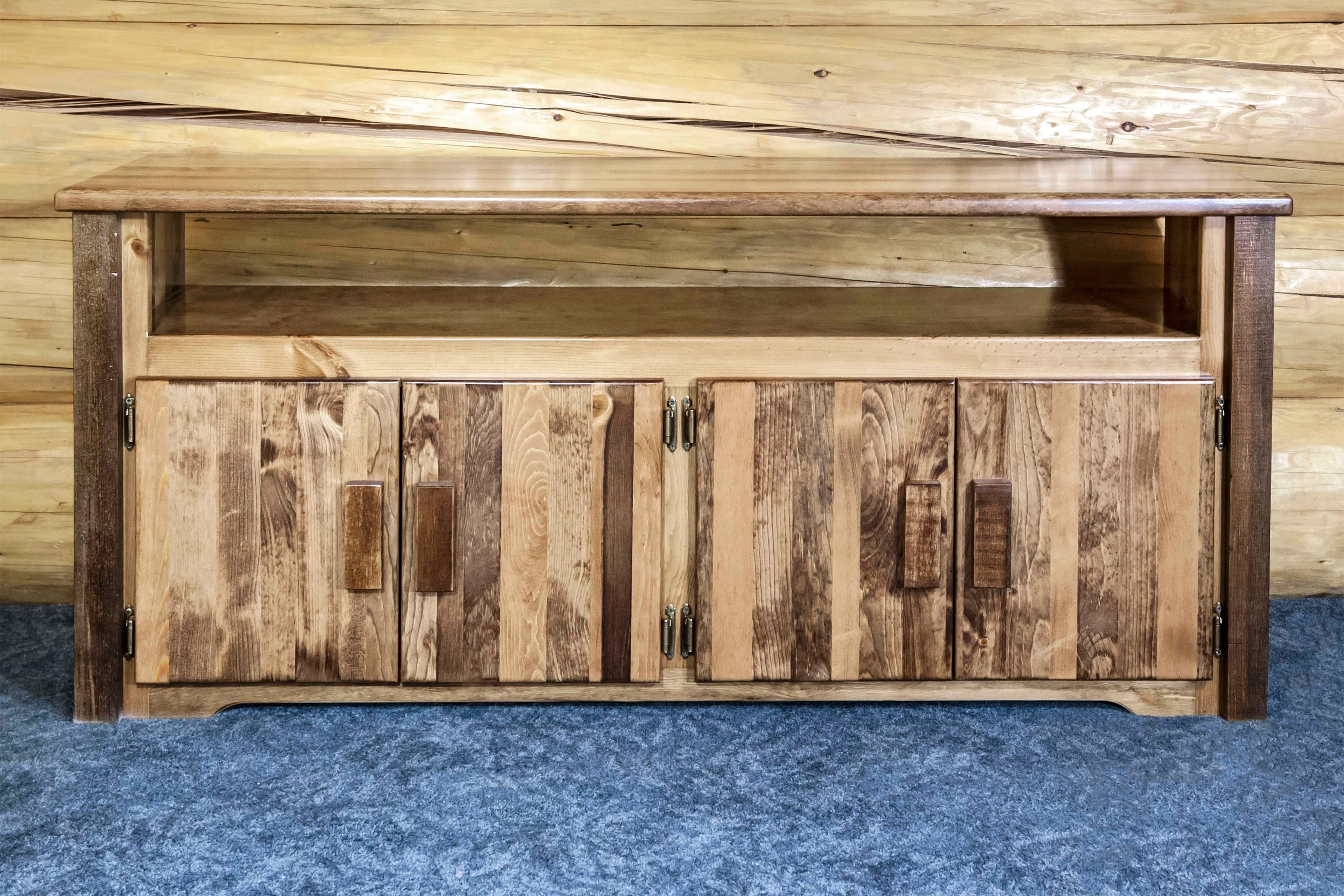 59'' Rustic Stained Wood Media Console with Cabinet