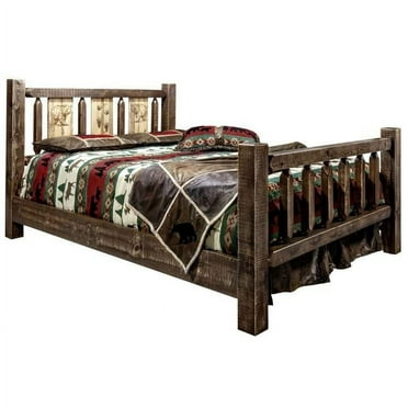 Montana Woodworks MWHCTBSLLZBEAR Homestead Collection Twin Size Bed with Laser Engraved Bear Design, Stain & Clear Lacquer Finish