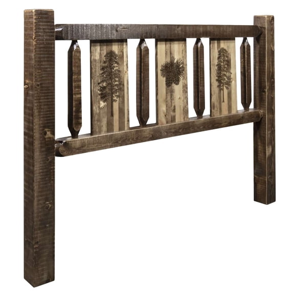 Homestead Collection Twin Headboard w/ Laser Engraved Pine Design, Stain & Clear Lacquer Finish