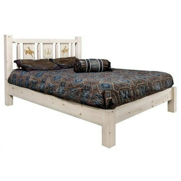 Homestead Collection Twin Platform Bed w/ Laser Engraved Bronc Design, Clear Lacquer Finish
