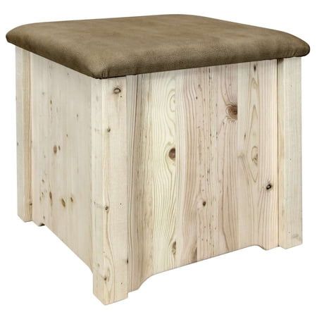 Homestead Collection Upholstered Ottoman w/ Storage, Buckskin Upholstery, Clear Lacquer Finish