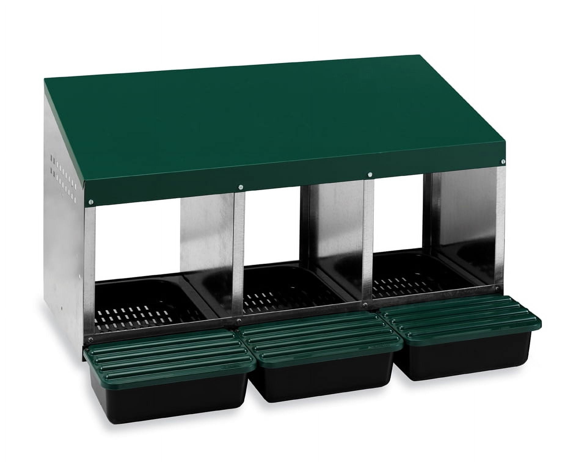 Green and Silver 3-Compartment Roll Out Chicken Nesting Box