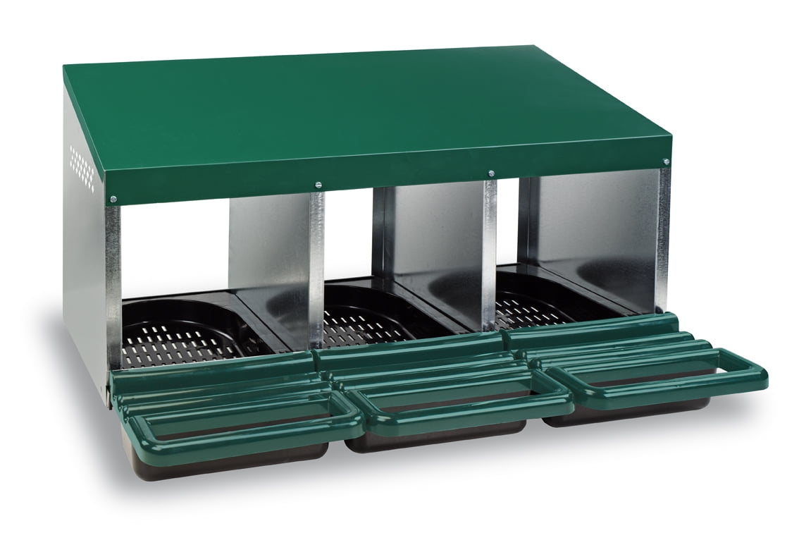 Green and Silver Galvanized Steel 3-Compartment Chicken Nesting Box