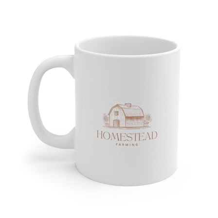 Homestead Farming Ceramic Mug 11oz, White color ceramic mugs, coffee cup