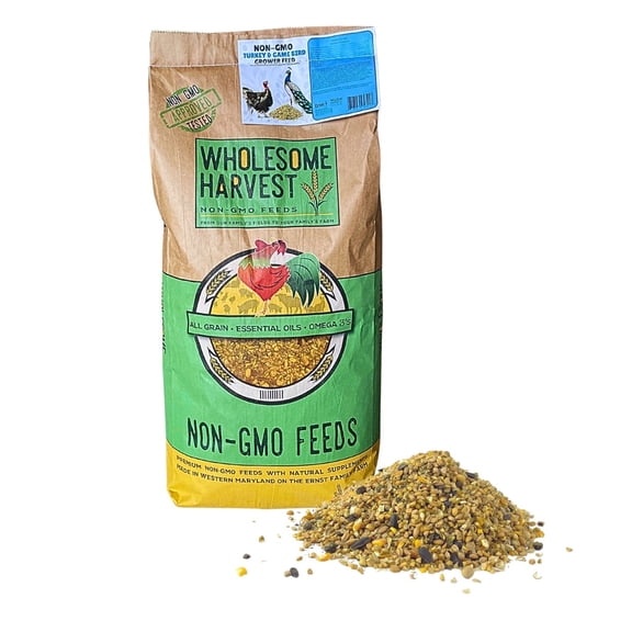 Wholesome Harvest Non-GMO Turkey & Game Bird Grower 24% for Growing Turkeys, Peacocks, Guineas, and Pheasants - 40 lb