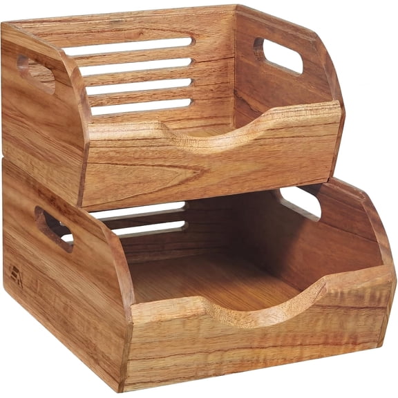 Homestead Stackable Wood Storage Bin, Ventilated Potato and Onion Storage Organizer with Handles, Wooden Pantry Organizer Bins for Fruit, Vegetables, Potatoes and Onions Storage