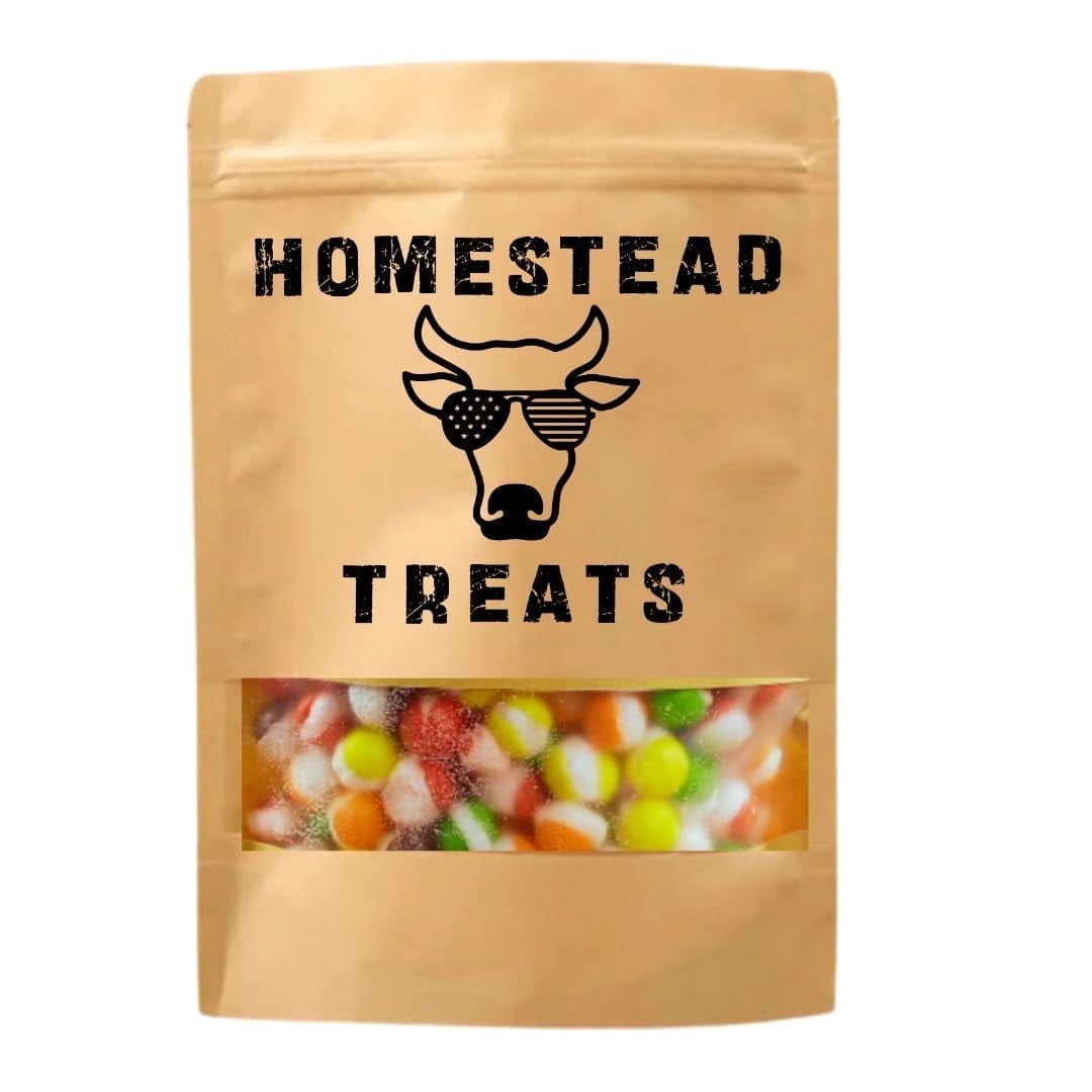 Homestead Treats Freeze Dried Rainbow Candy - Light & Crispy Texture - Vibrant Colors & Shapes - Perfect for Desserts, Snacking & Gifting - Original Flavor - 6 oz Resealable Bag